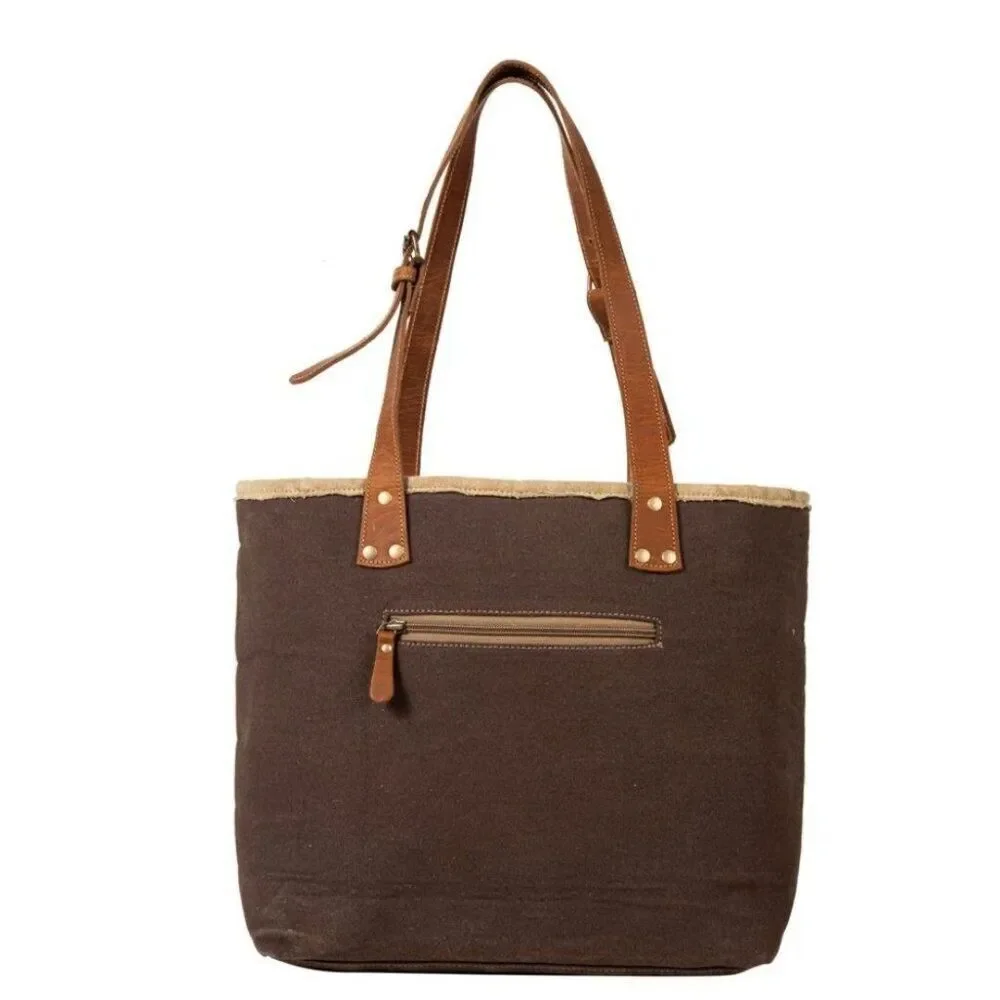 Myra Bag Handmade Francais Tote Bag Upcycled Canvas & Cowhide Leather